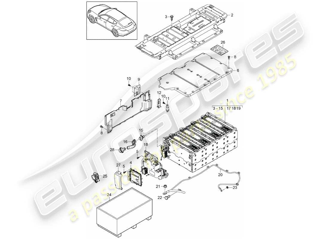 porsche 2015 (panamera 970) batterie teilediagramm