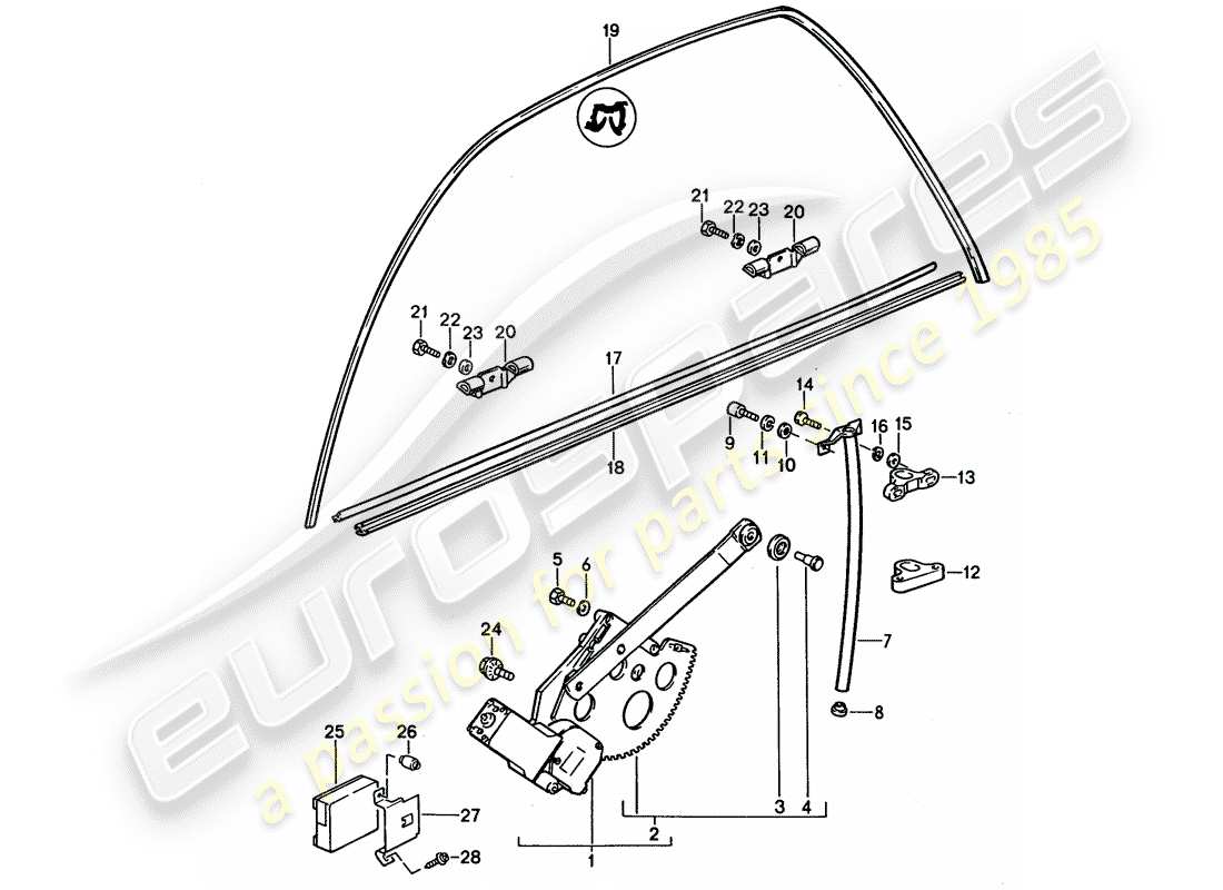 porsche 1992 (928) fensterheber - und - zubehör ersatzteildiagramm