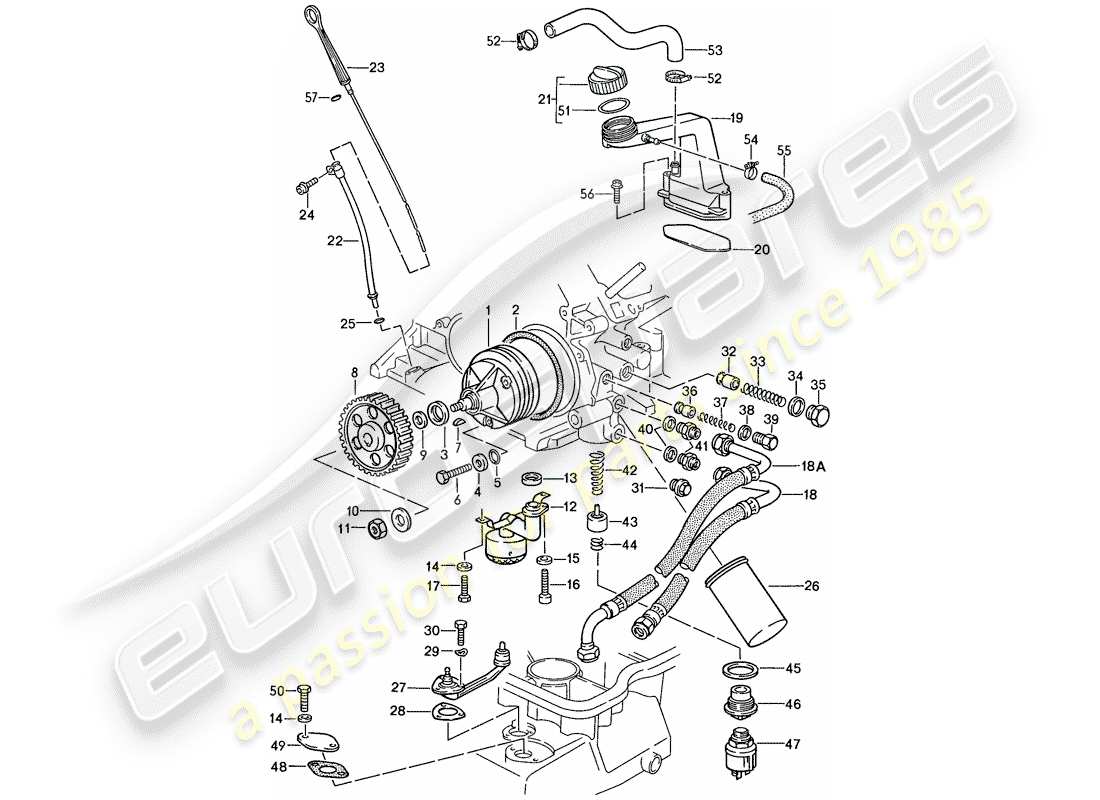 porsche 1988 (928) motorschmierung teilediagramm