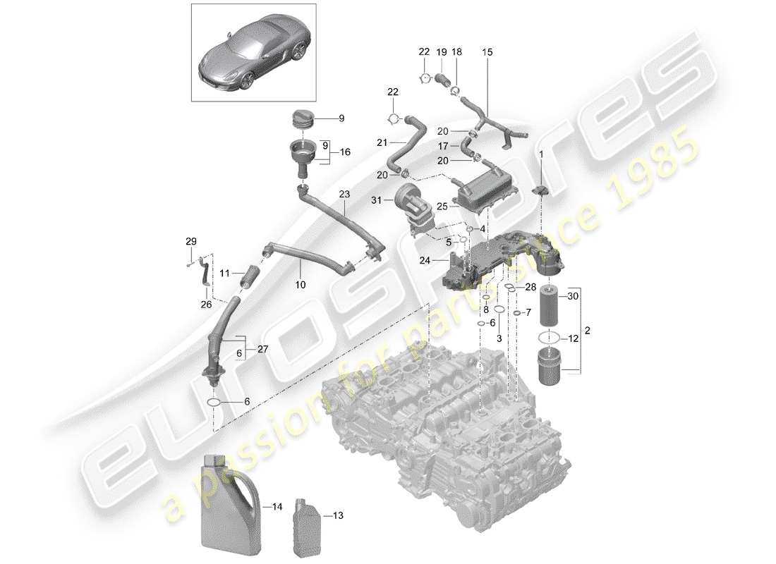 porsche 2013 (981 boxster) motorschmierung teilediagramm