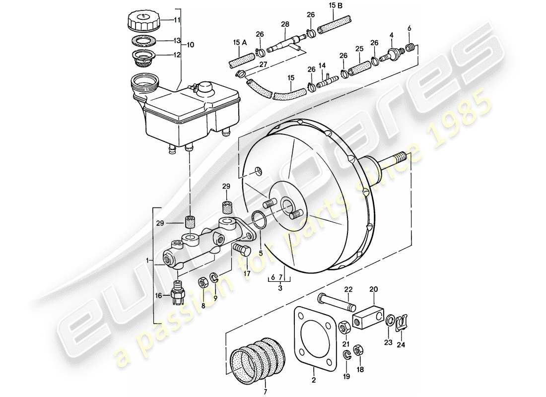 porsche 1979 (928) hauptbremszylinder – bremskraftverstärker teilediagramm