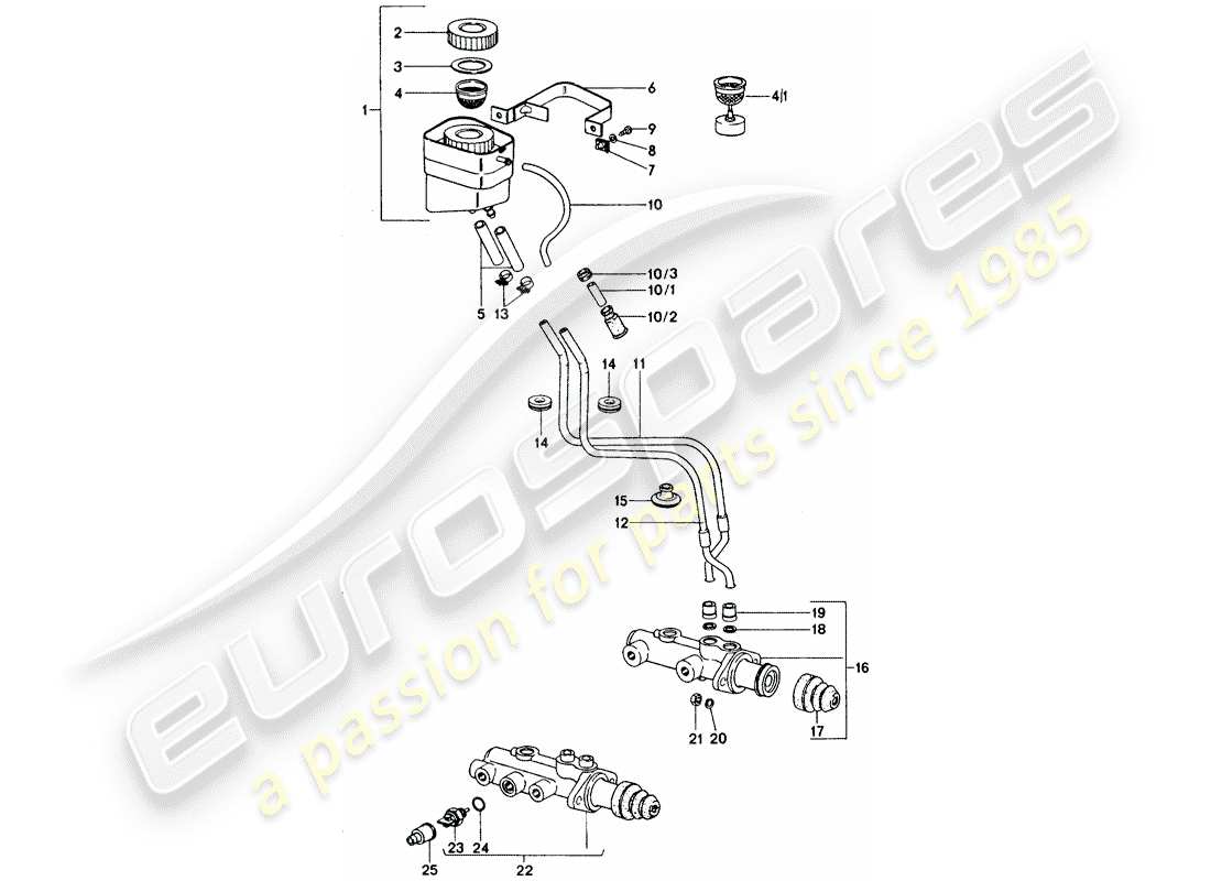 porsche 1977 (911 turbo) hauptbremszylinder - für fahrzeuge ohne bremskraftverstärker ersatzteildiagramm