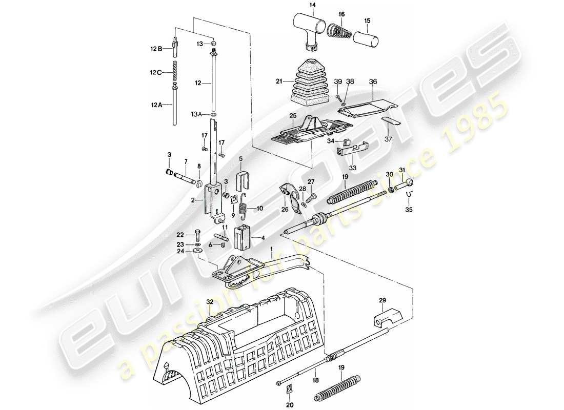 porsche 1985 (928) schaltmechanismus - für fahrzeuge mit automatikgetriebe ersatzteildiagramm