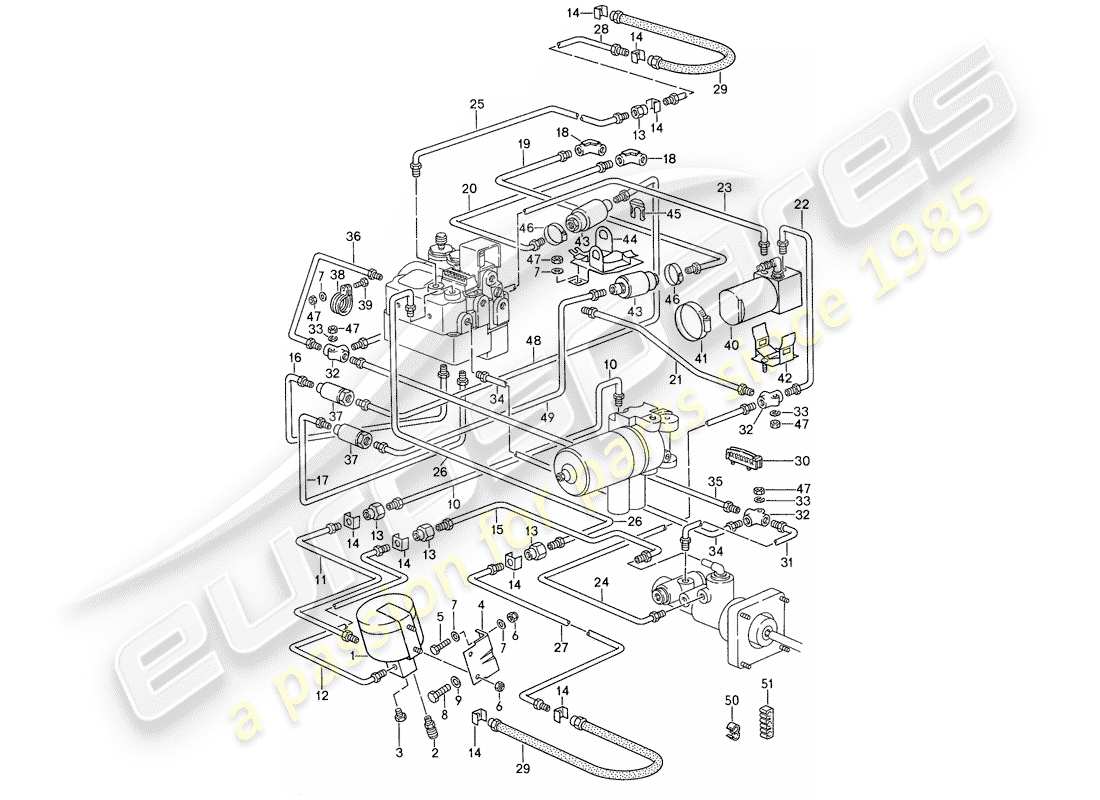 porsche 1987 (959) bremsleitungen - druckeinheit ersatzteildiagramm