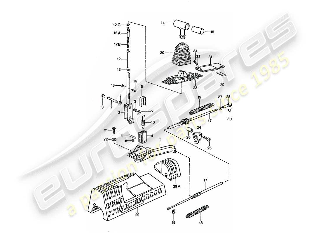 porsche 1992 (928) schaltmechanismus - für fahrzeuge mit automatikgetriebe ersatzteildiagramm