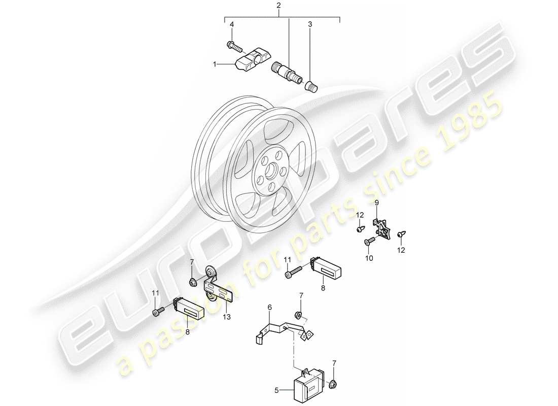 porsche 2008 (997-1 turbo / gt2) reifendruck-kontrollsystem teilediagramm
