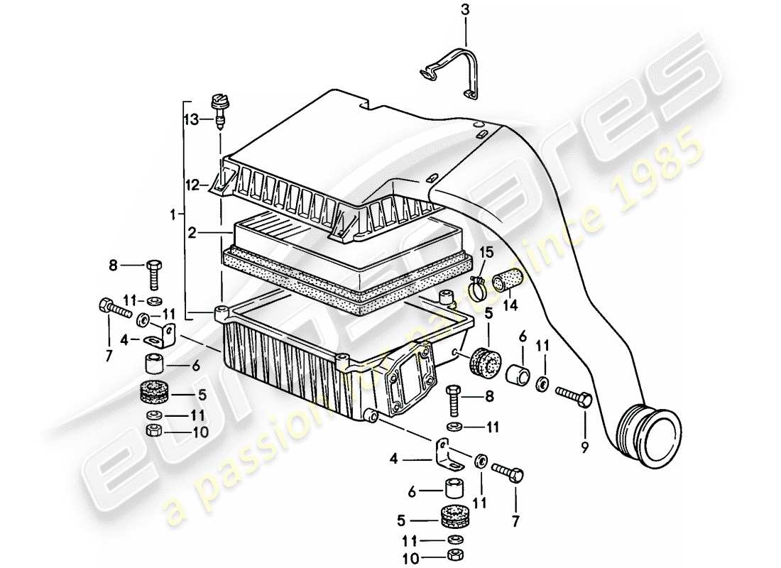 porsche 1988 (944) luftfiltersystem teilediagramm