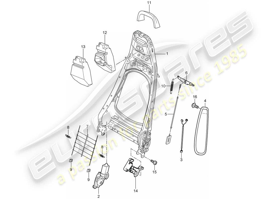 porsche 2008 (997-1 turbo / gt2) rückenlehnenrahmen ersatzteildiagramm