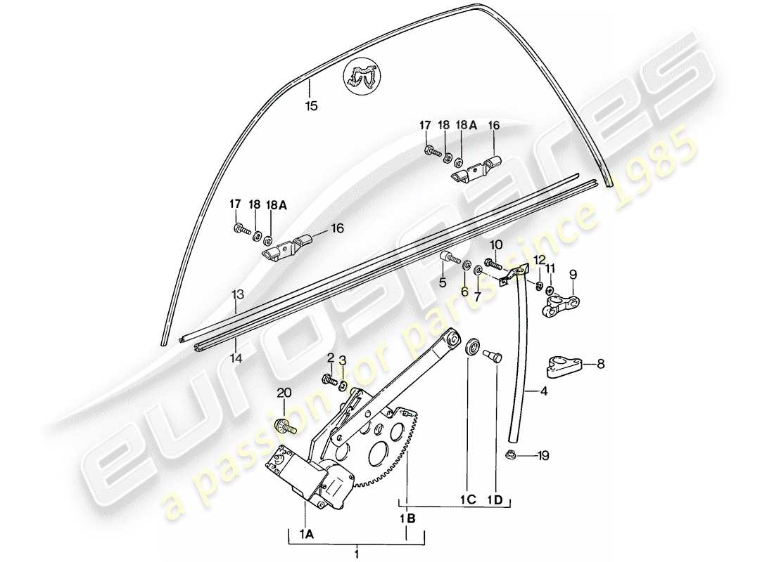 porsche 1985 (928) fensterheber teilediagramm