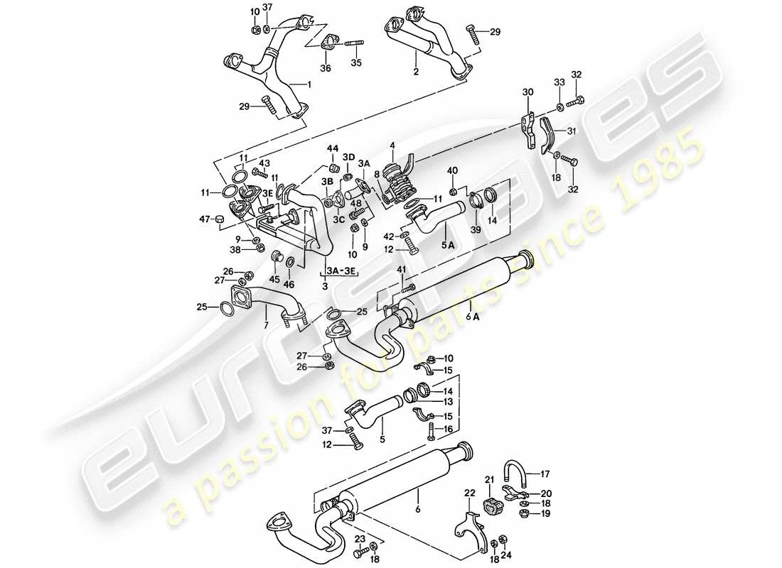 porsche 1986 (944) auspuffanlage - - auspuffschalldämpfer, vorne ersatzteildiagramm