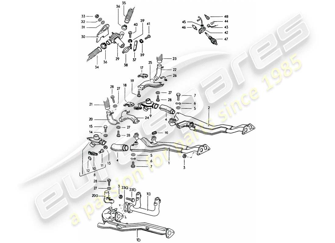 porsche 1976 (914) auspuffanlage - heizkern teilediagramm