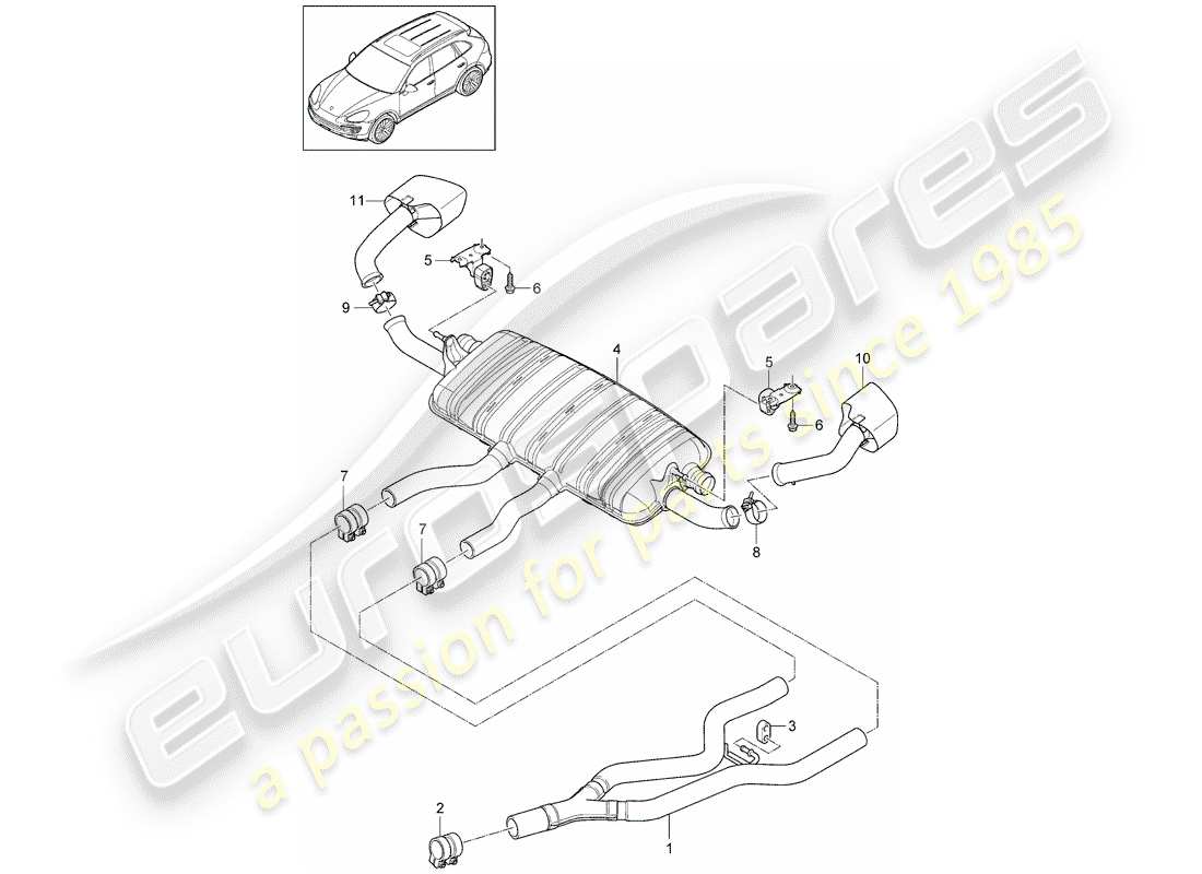 porsche 2013 (cayenne e2 92a) auspuffanlage teilediagramm