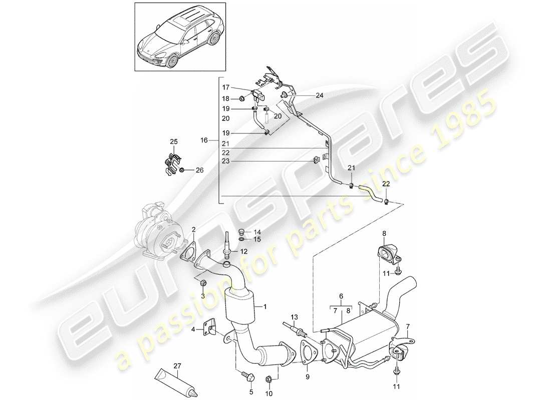 porsche 2015 (cayenne e2 92a) abgassystem teilediagramm