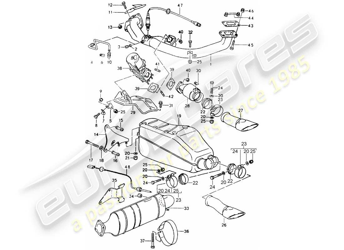 porsche 1991 (964) auspuffanlage teilediagramm
