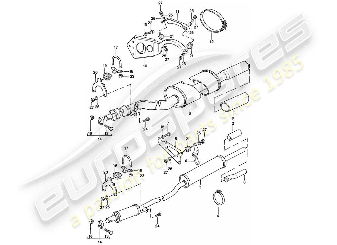 porsche 1976 (924) auspuffanlage - auspuffschalldämpfer, hinten ersatzteildiagramm