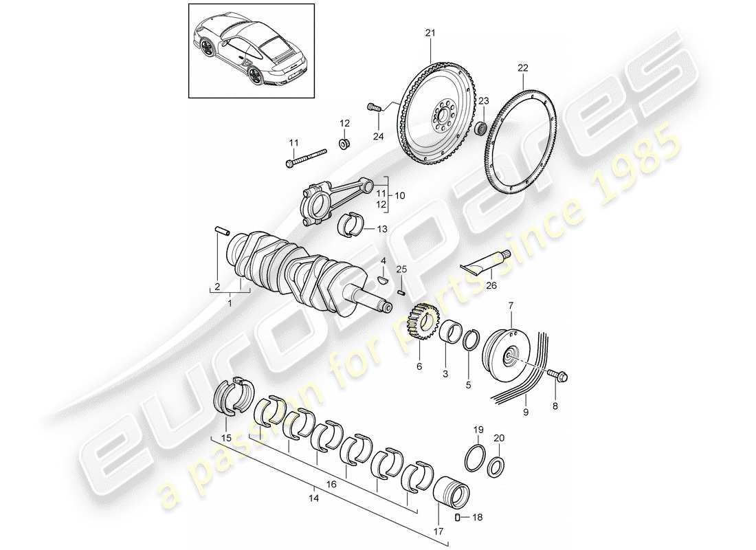 porsche 2012 (997-2 turbo / gt2 rs) kurbelwelle teilediagramm