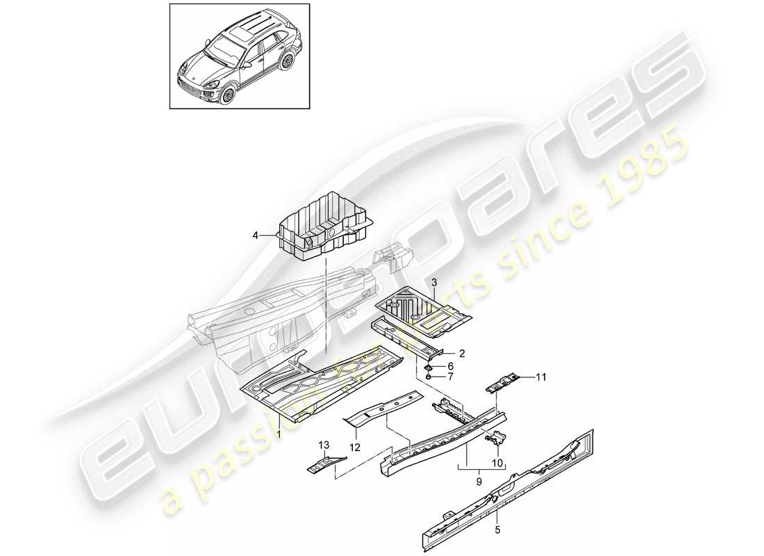 porsche 2013 (cayenne e2 92a) floor-teilediagramm