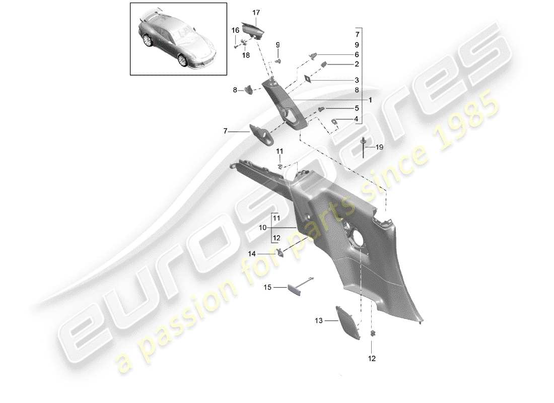 porsche 2015 (991-1 r/gt3/rs) viertelverkleidung teilediagramm