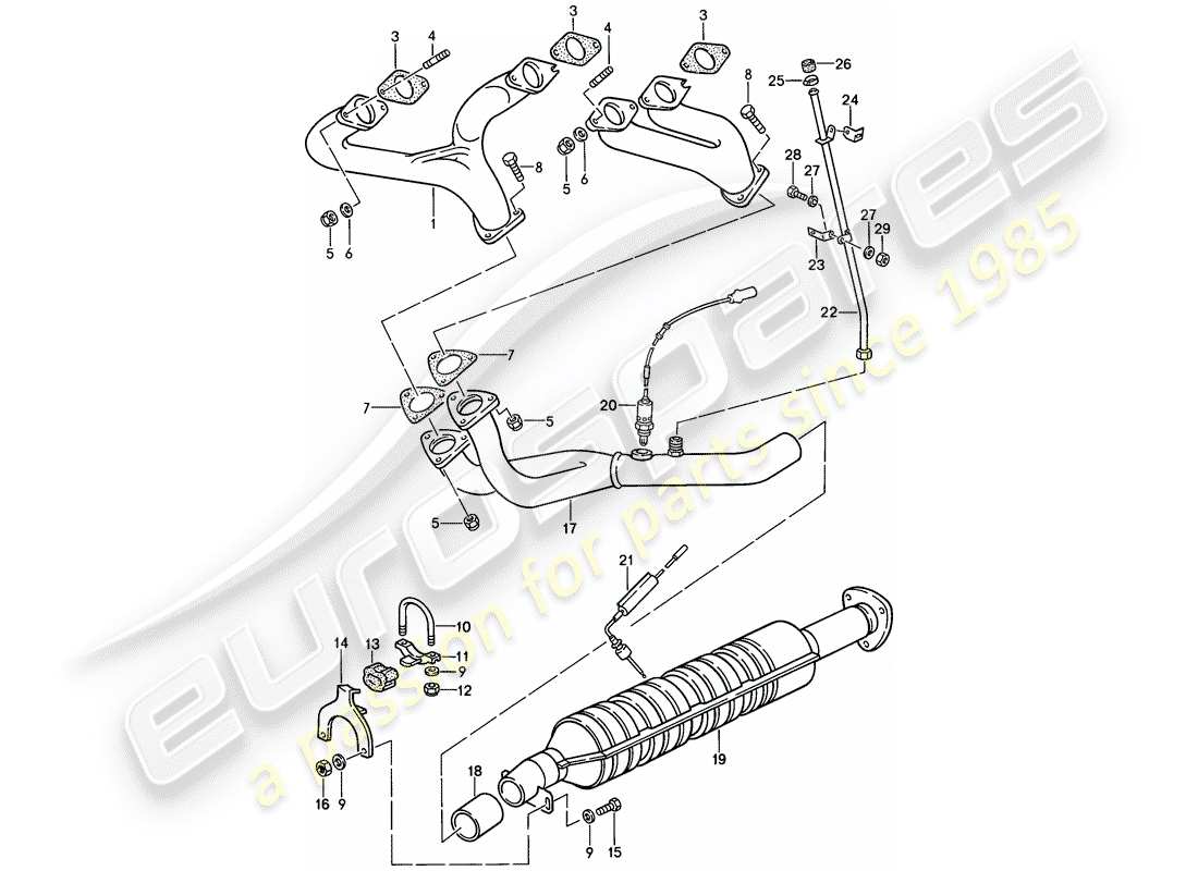 porsche 1988 (944) auspuffanlage - katalysator teilediagramm