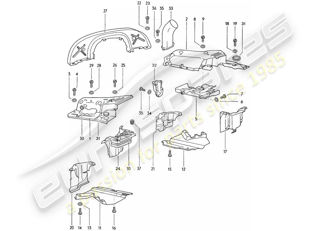 porsche 914 (1975) motorabdeckung - luftkanal ersatzteildiagramm