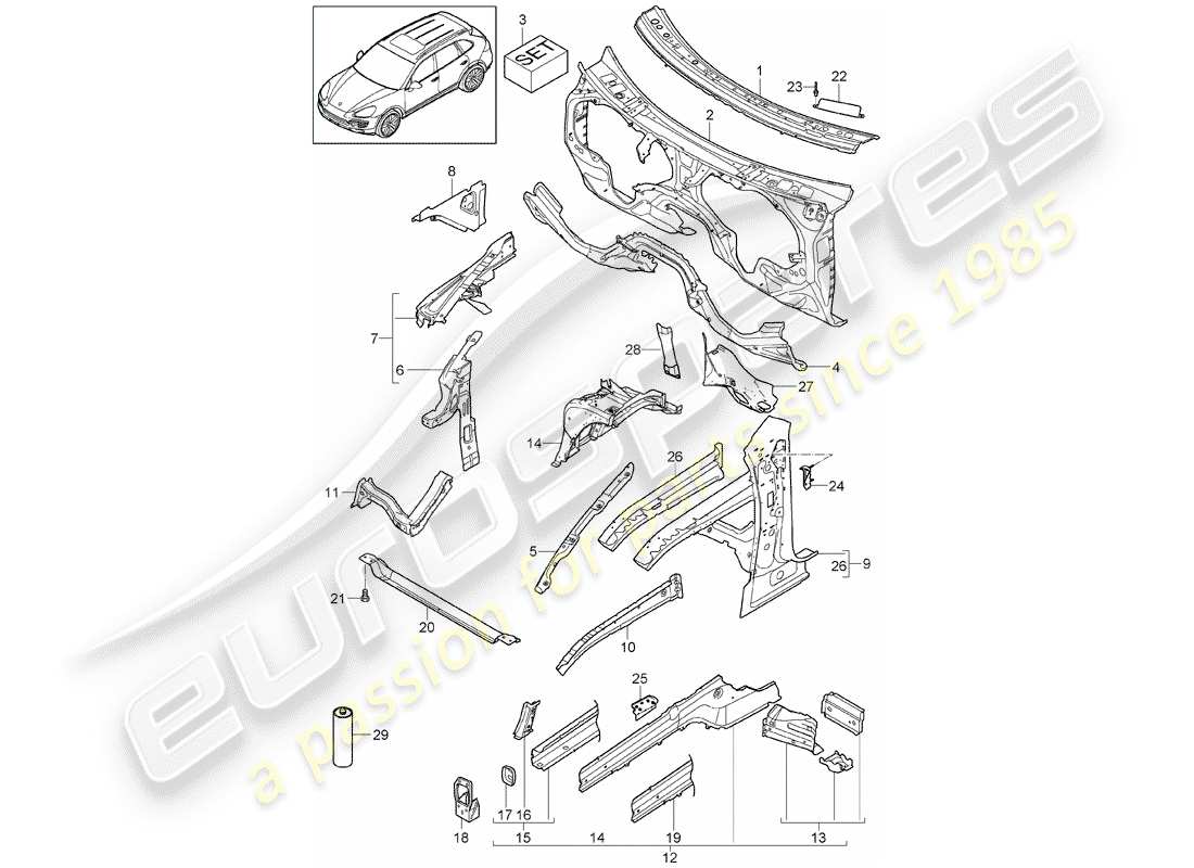 porsche 2013 (cayenne e2 92a) front end teilediagramm