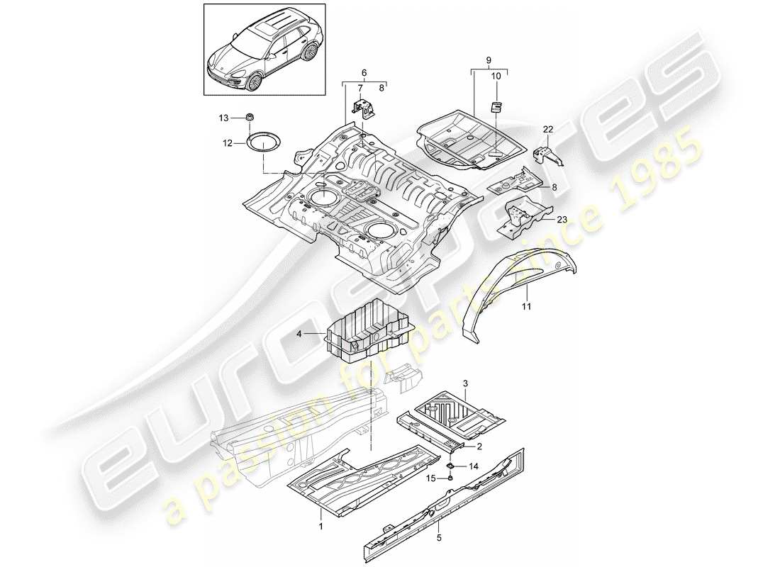 porsche 2012 (cayenne e2 92a) bodenplatten ersatzteildiagramm