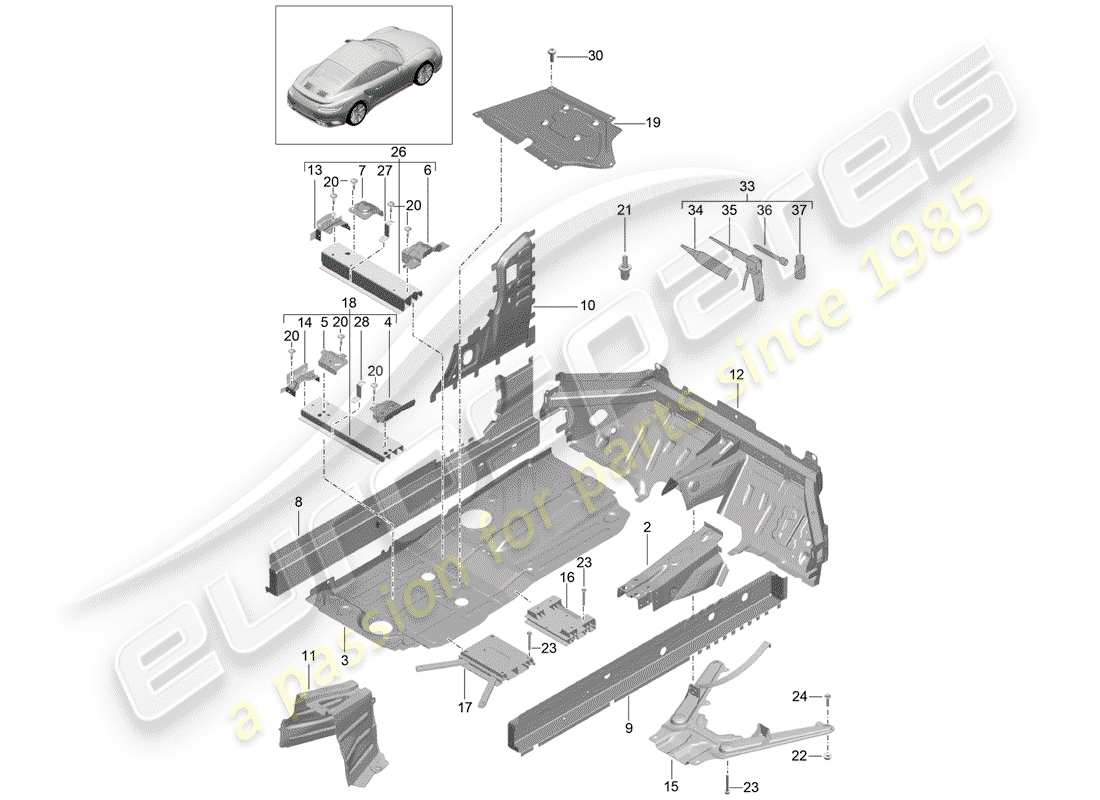 porsche 2017 (991-2 turbo) bodenplatten ersatzteildiagramm