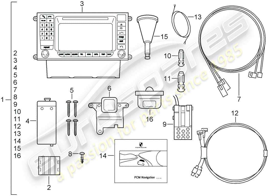 porsche 2013 (tequipment cayenne) navigationssystem teilediagramm