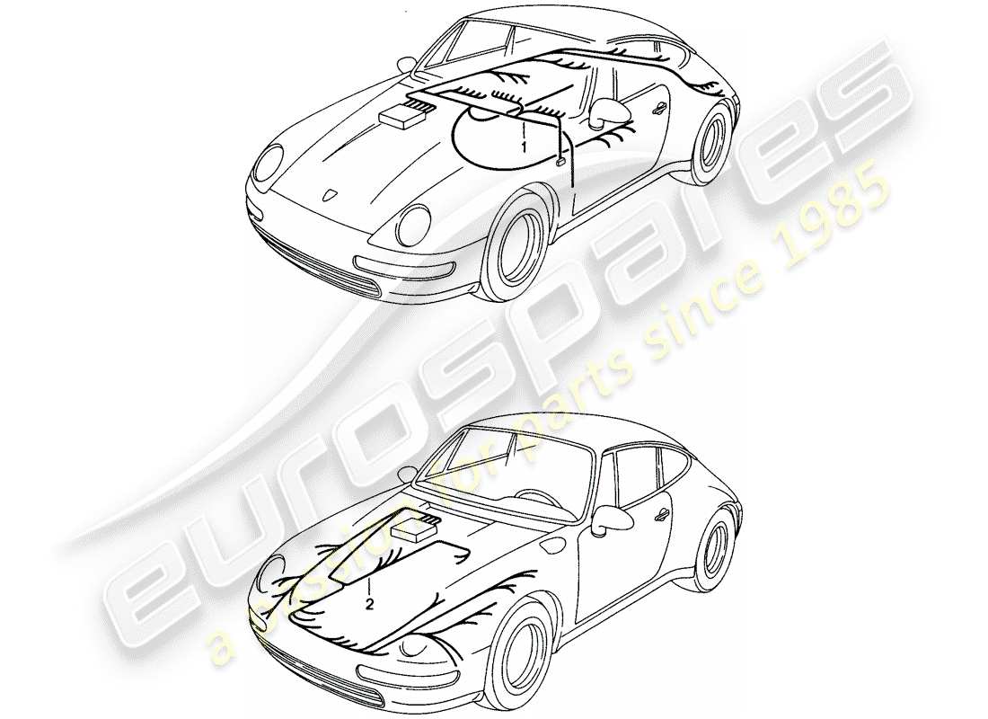 porsche 1995 (993) kabelbäume - fahrgastraum - vorderer gepäckraum ersatzteildiagramm