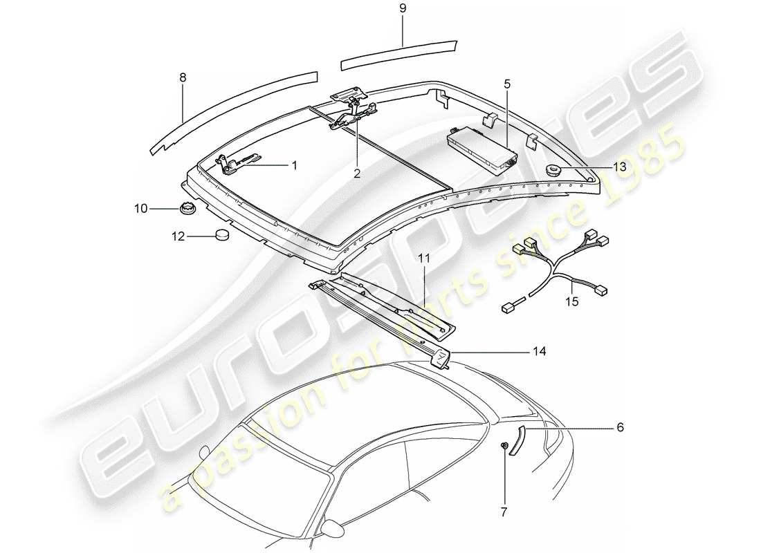 porsche 2003 (996) glasdach - elektrischer antrieb ersatzteildiagramm