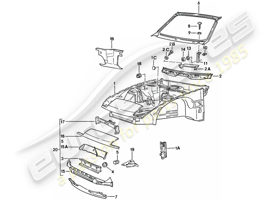 porsche 1978 (924) karosserie-vorderteil teilediagramm