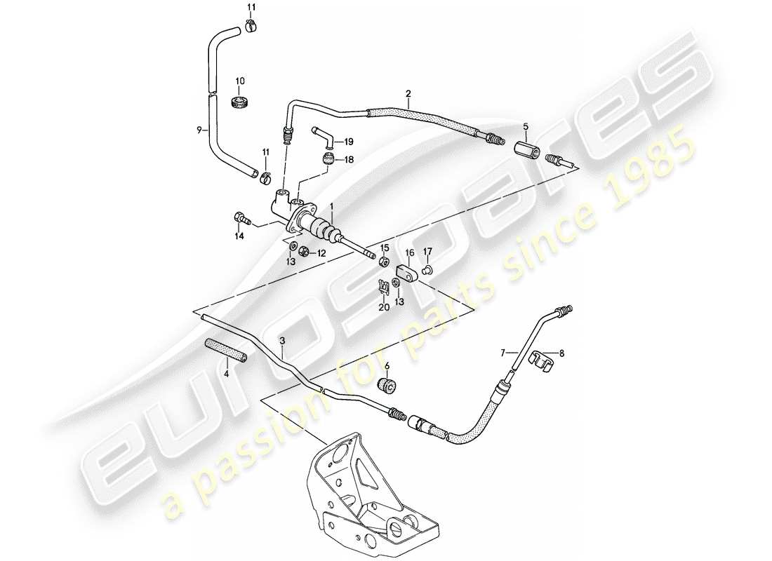 porsche 1989 (911) hydraulische kupplung - funktionsweise - kupplungsgeberzylinder - hydraulische kupplungsleitung ersatzteildiagramm