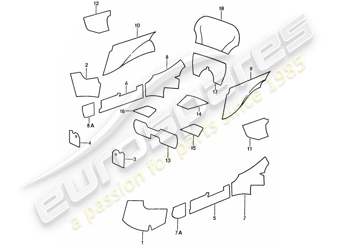 porsche 1989 (911) innenausstattung - klebeteppich ersatzteildiagramm