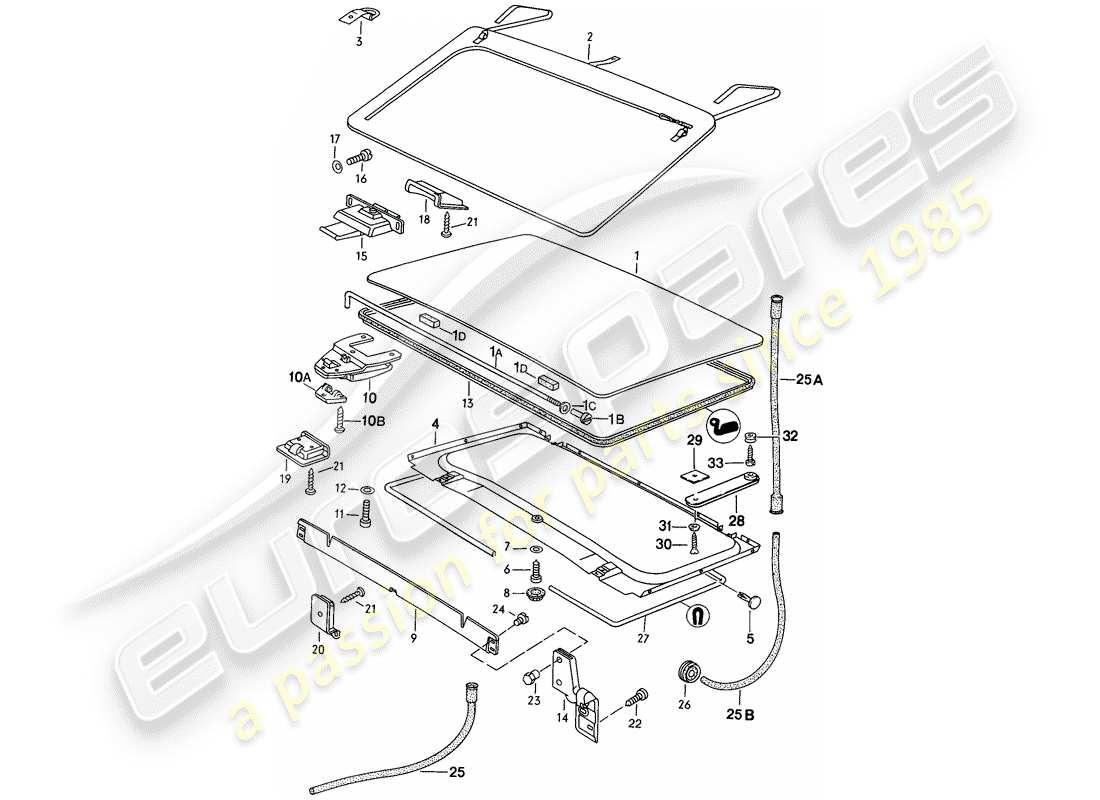 porsche 1976 (924) hubdach-ersatzteildiagramm