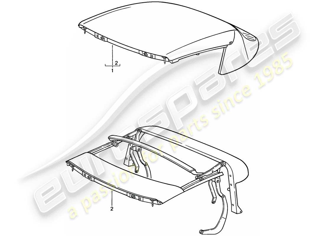 porsche 1985 (911) cabrioverdeck - verdeckrahmen - elektrisch verstellbar - d - mj 1986>> ersatzteildiagramm
