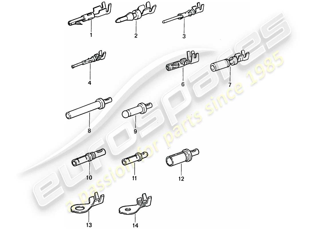 porsche 1989 (911) stiftanschluss (männlich) - kontaktstift - kabelschuh ersatzteildiagramm