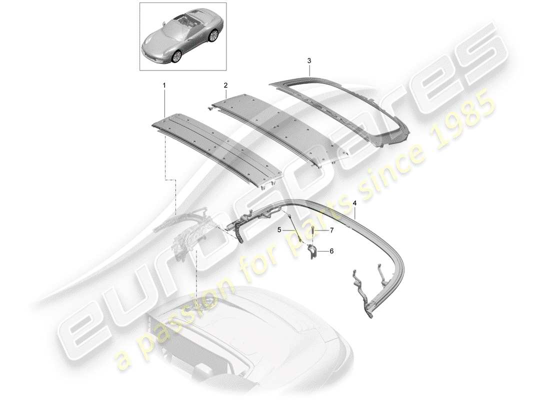 porsche 2012 (991-1) top frame ersatzteildiagramm