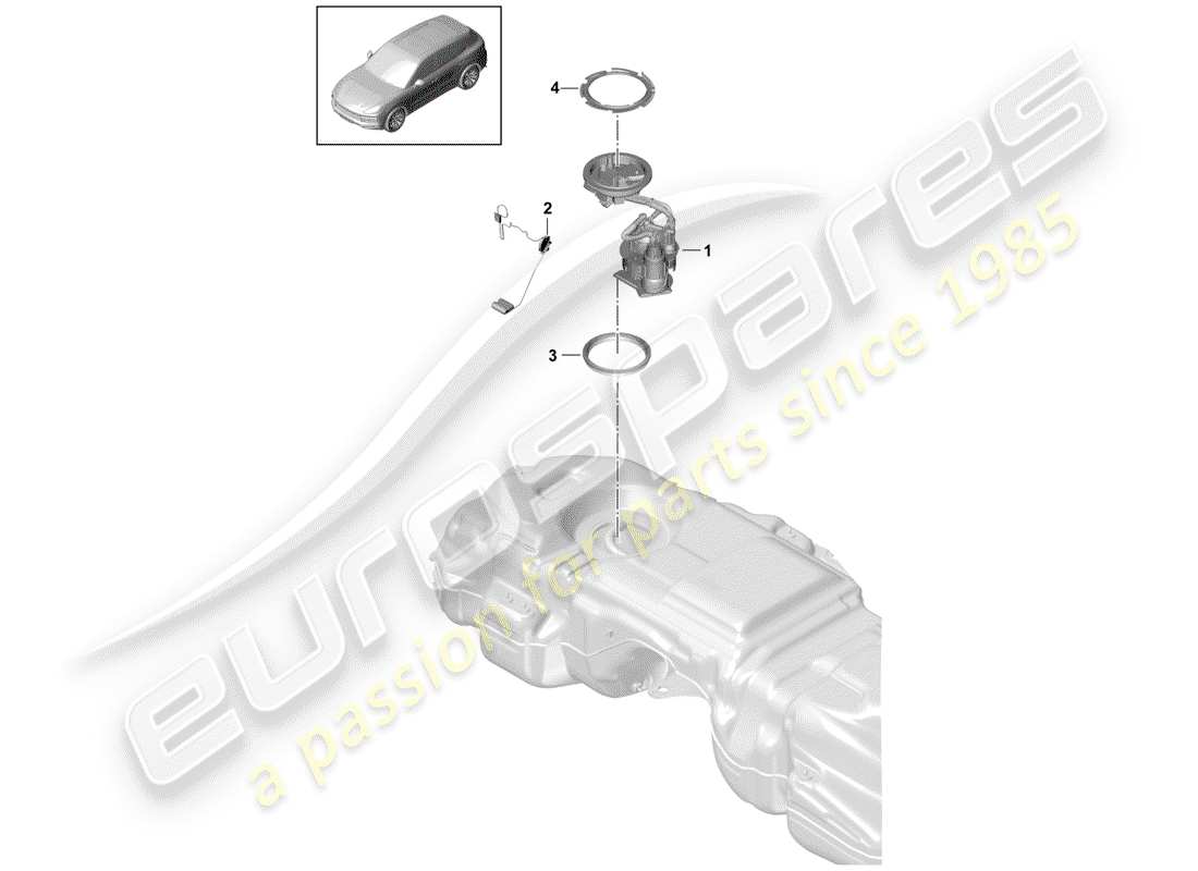 porsche 2020 (cayenne e3 9ya/9yb) kraftstofftank teilediagramm