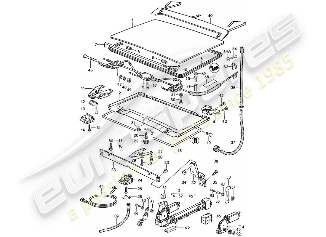 porsche 1986 (944) hubdach-ersatzteildiagramm