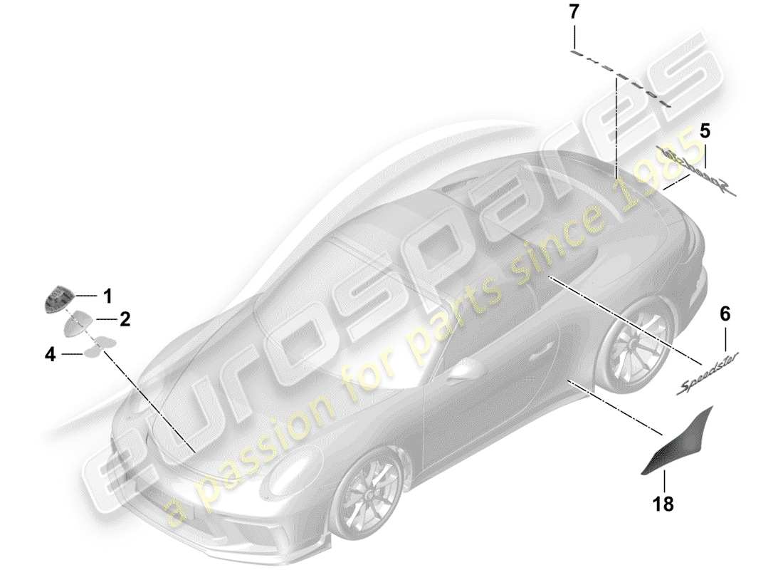 porsche 2014 (991-1 r/gt3/rs) namensschilder ersatzteildiagramm