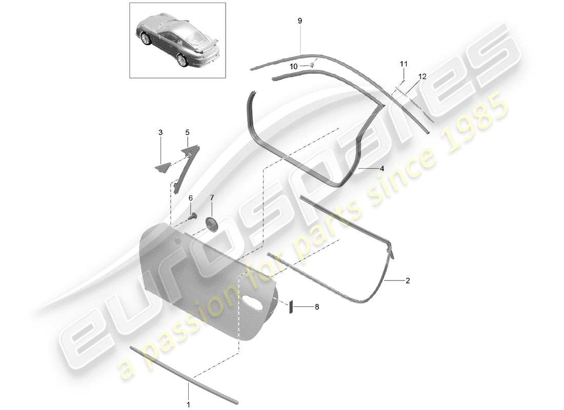 porsche 2014 (991-1 r/gt3/rs) türdichtung ersatzteildiagramm