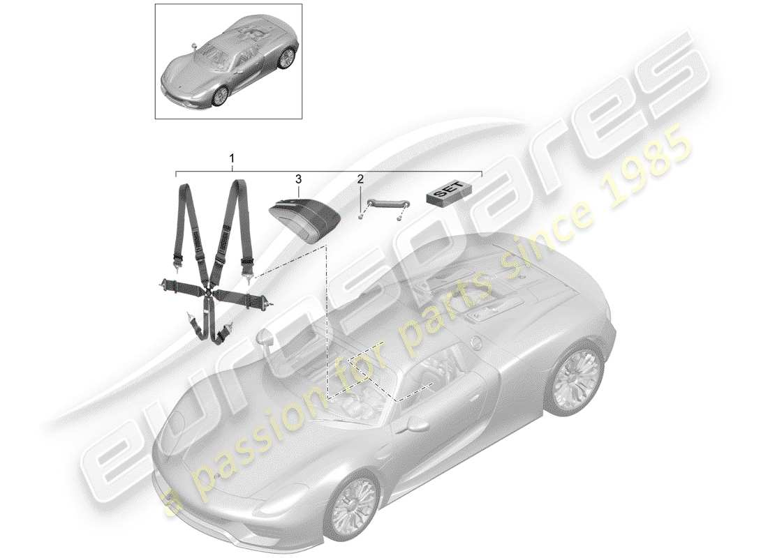 porsche 2015 (918 spyder) sicherheitsgurt - teilediagramm