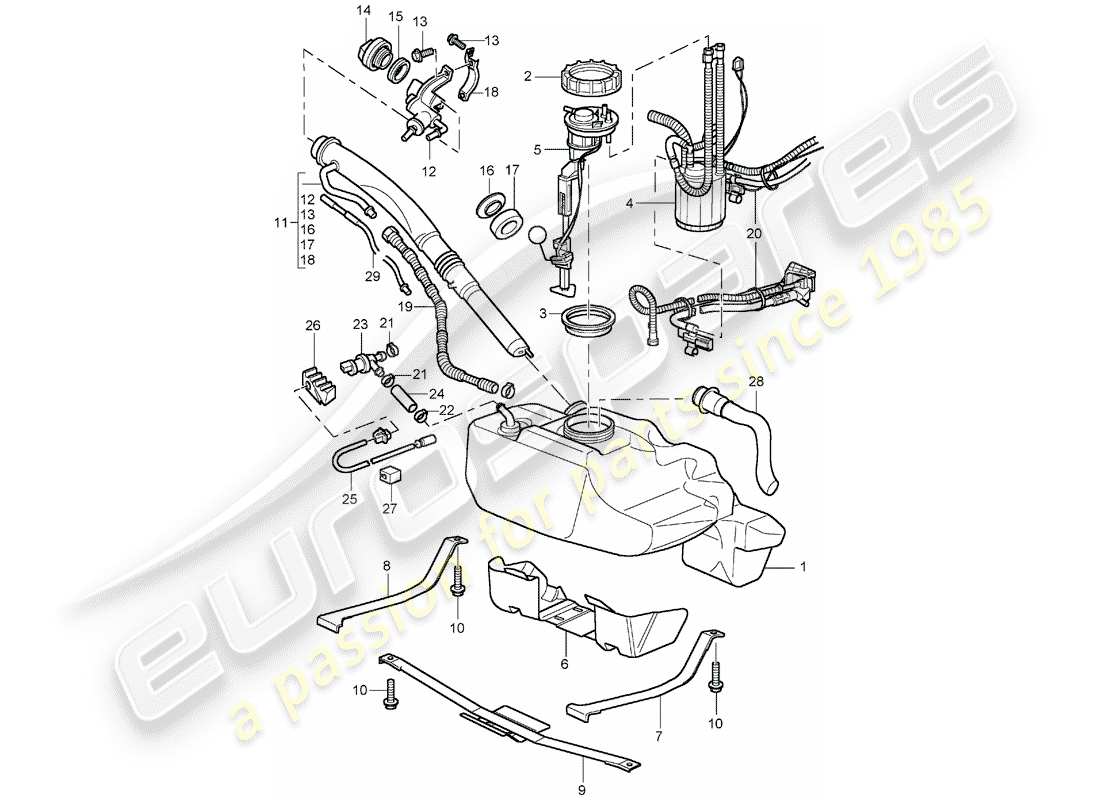 porsche 1999 (996) kraftstofftank teilediagramm