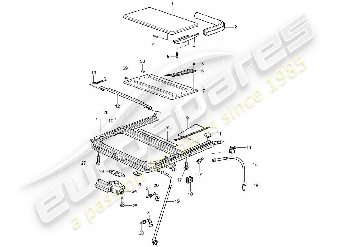 porsche 2011 (997-2 gt3) schiebedach-teilediagramm