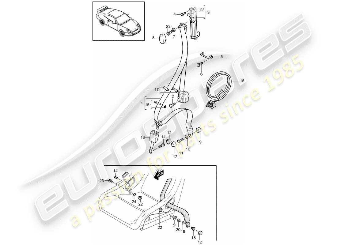 porsche 2010 (997-2 gt3) sicherheitsgurt - teilediagramm