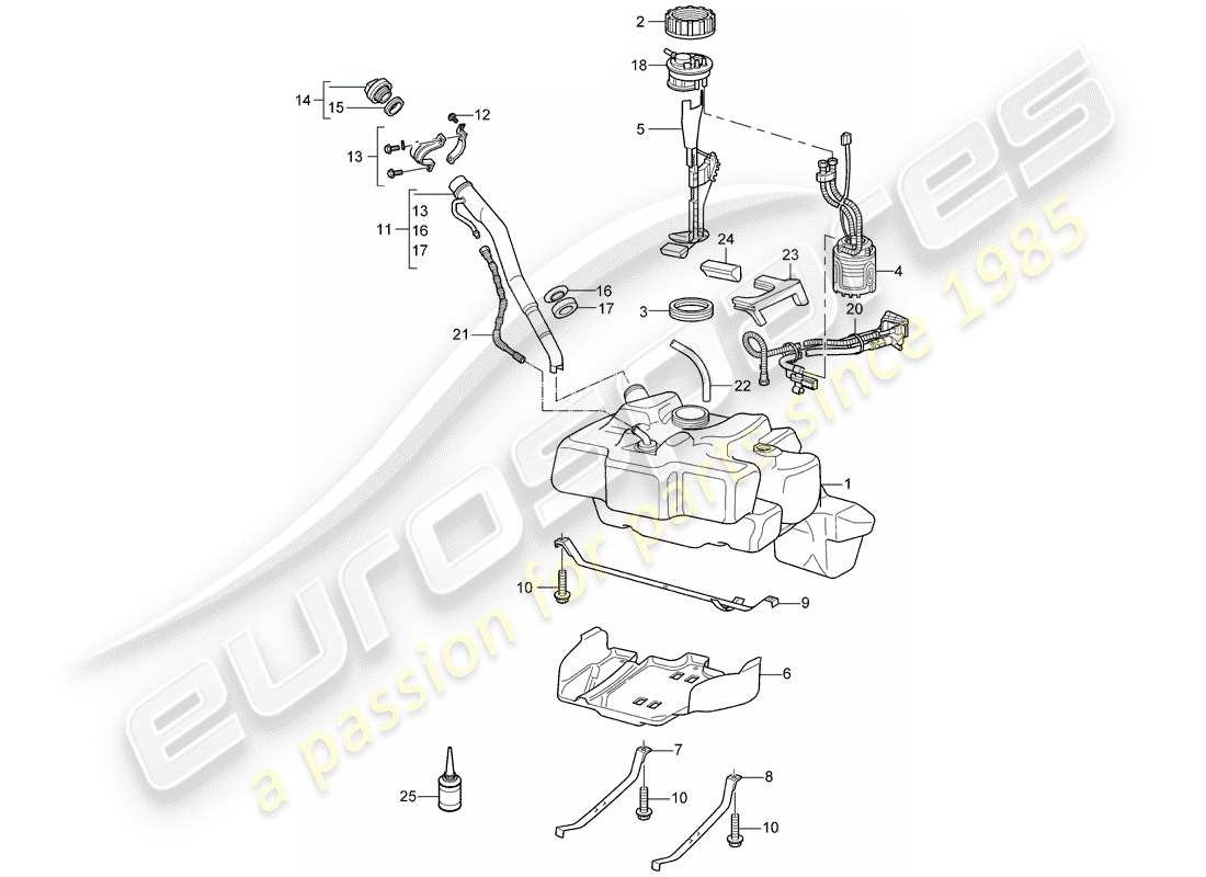 porsche 2008 (997-1) treibstofftank teilediagramm