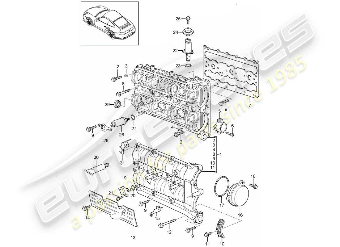 porsche 2013 (997-2 turbo / gt2 rs) nockenwellengehäuse ersatzteildiagramm
