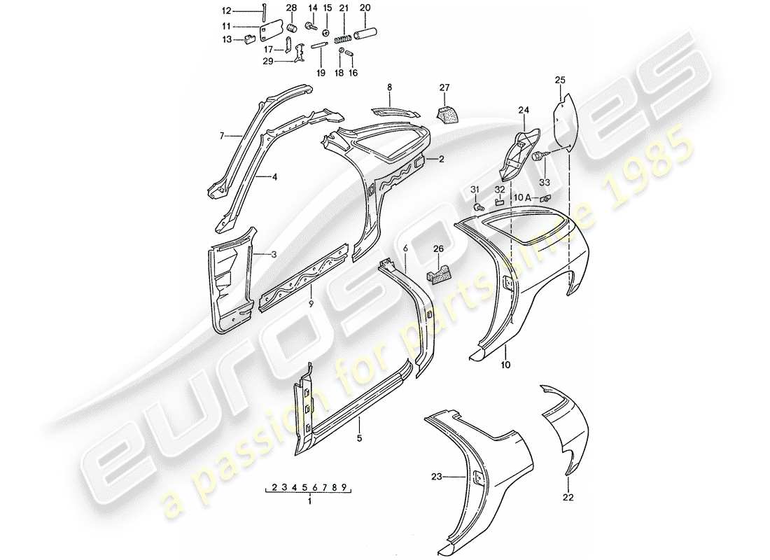 porsche 1990 (928) rahmen - seitenwand ersatzteildiagramm