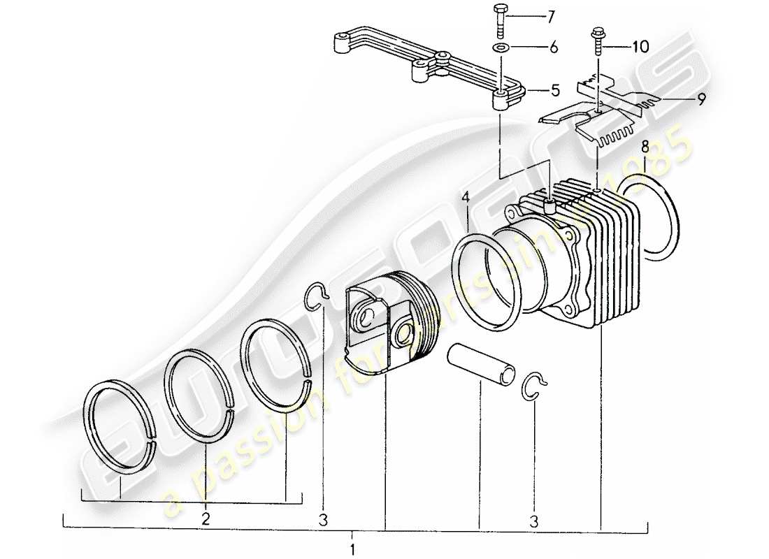 porsche 1995 (993) zylinder mit kolben ersatzteildiagramm