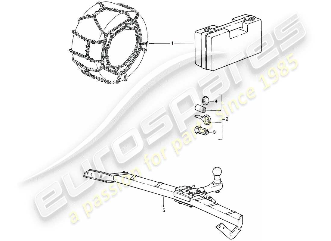 porsche 1989 (911) zubehör - schneeketten ersatzteildiagramm